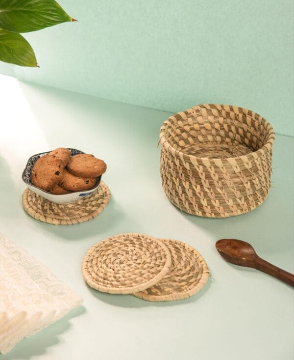 Handwoven Sabai Grass Coasters with Box