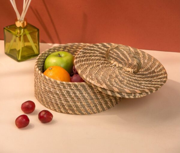 Handwoven Natural Green Round Multi Utility Box