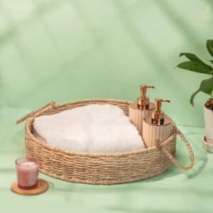 Handwoven Sea Grass Round Tray with Handle