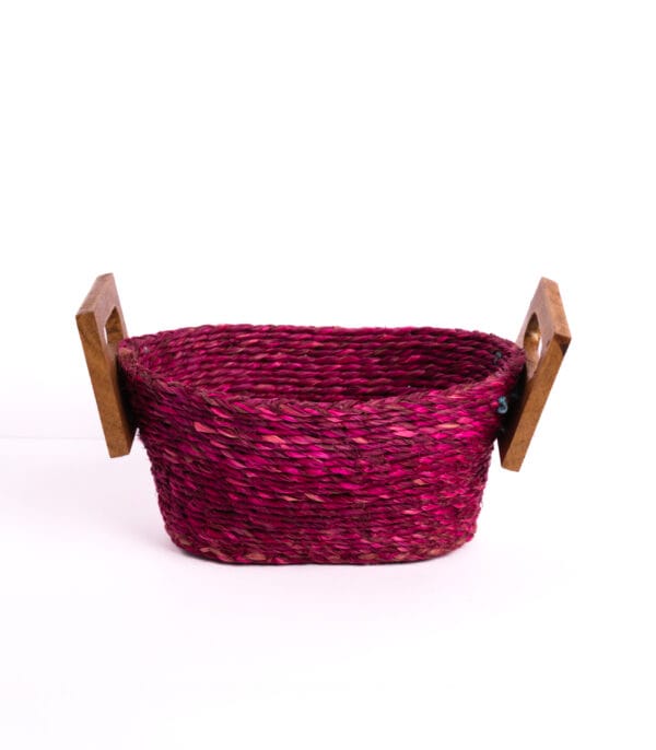 Handwoven Fruit Basket with wooden handle - Image 2