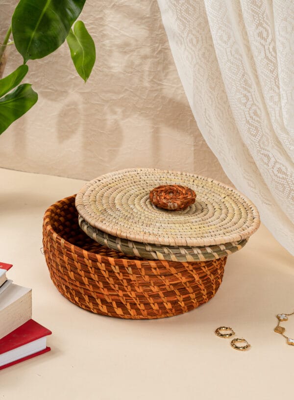 Handwoven Dyed Round Multi Utility Box