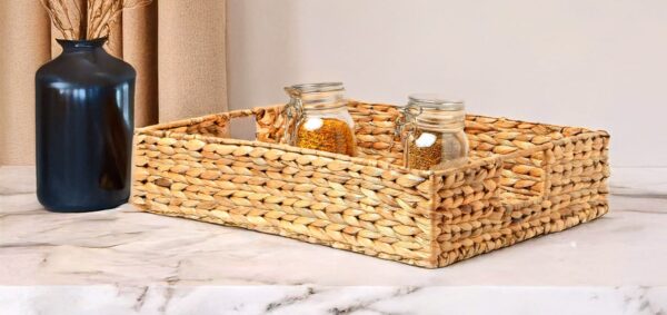Handwoven Water Hyacinth Big Tray with handle - Image 4