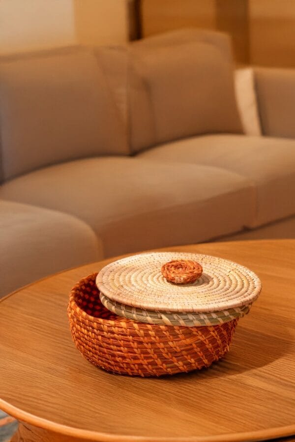 Handwoven Dyed Round Multi Utility Box - Image 4