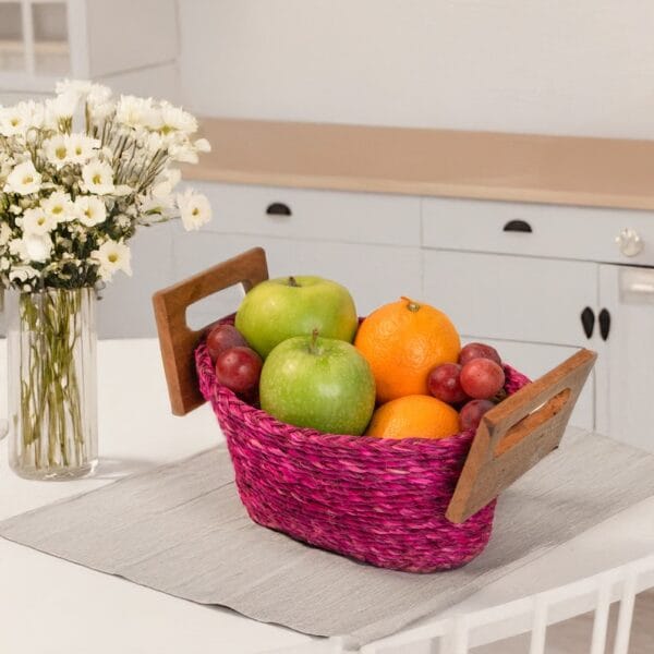 Handwoven Fruit Basket with wooden handle