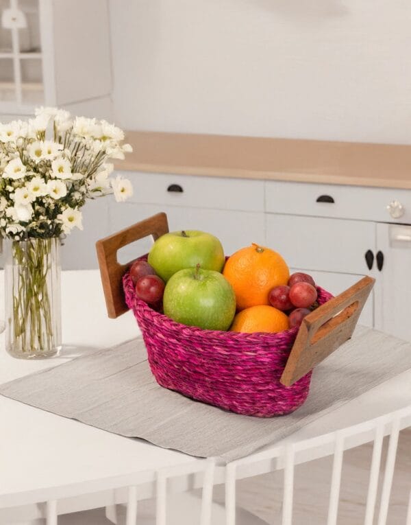 Handwoven Fruit Basket with wooden handle