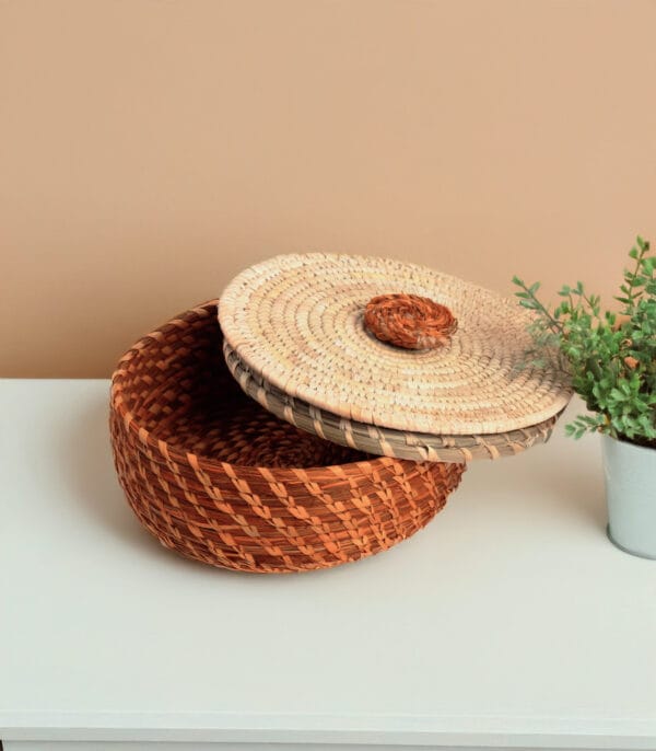 Handwoven Dyed Round Multi Utility Box - Image 3