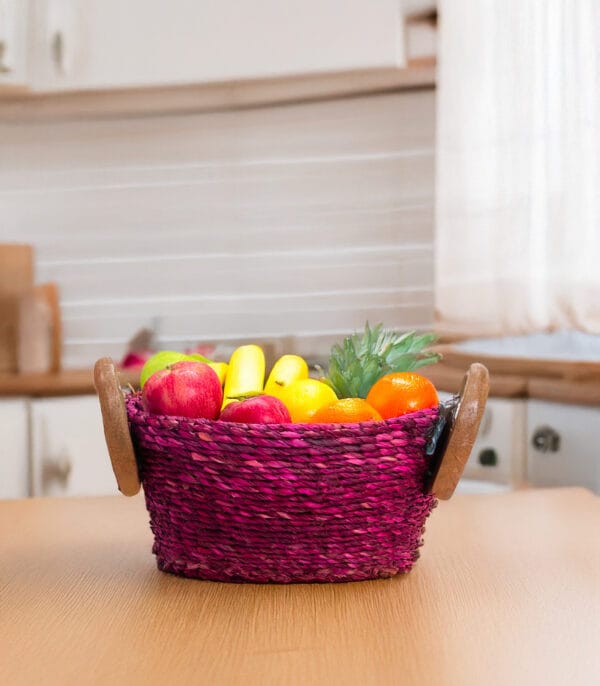 Handwoven Fruit Basket with wooden handle - Image 6