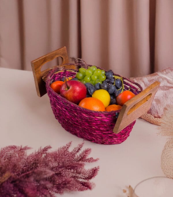 Handwoven Fruit Basket with wooden handle - Image 7