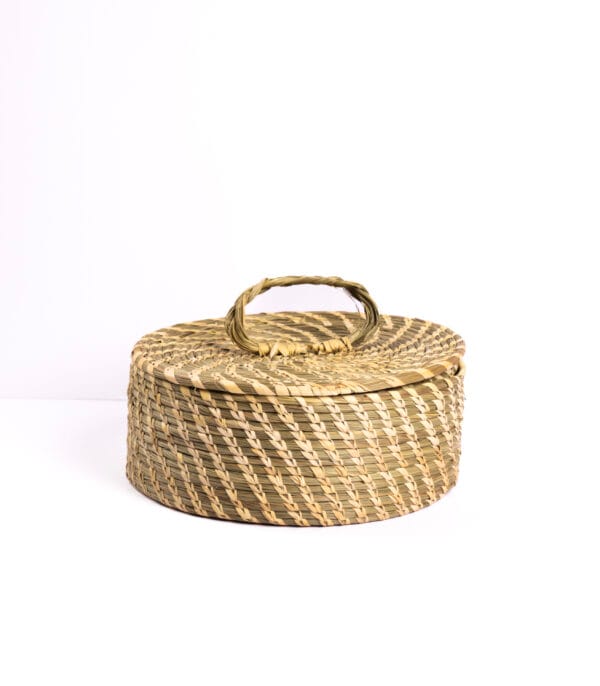 Handwoven Natural Green Round Multi Utility Box - Image 4