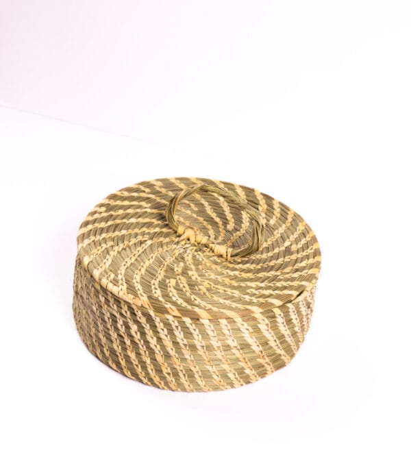 Handwoven Natural Green Round Multi Utility Box - Image 5